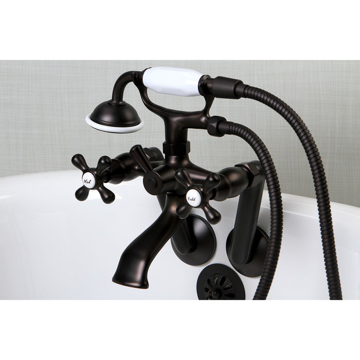 Kingston KS269ORB Three-Handle 2-Hole Tub Wall Mount Clawfoot Tub Faucet with Hand Shower, Oil Rubbed Bronze