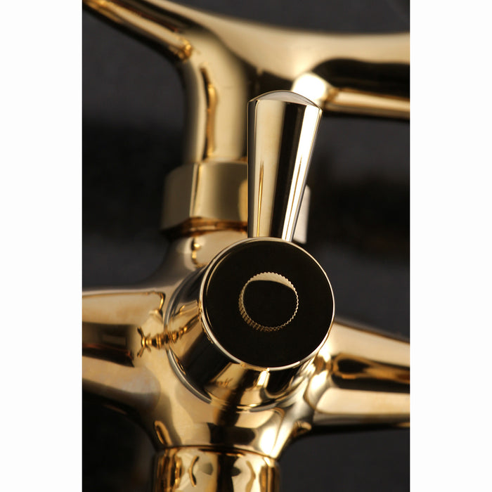 Kingston KS269PB Three-Handle 2-Hole Tub Wall Mount Clawfoot Tub Faucet with Hand Shower, Polished Brass
