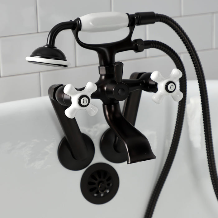 Kingston KS269PXORB Three-Handle 2-Hole Tub Wall Mount Clawfoot Tub Faucet with Hand Shower, Oil Rubbed Bronze