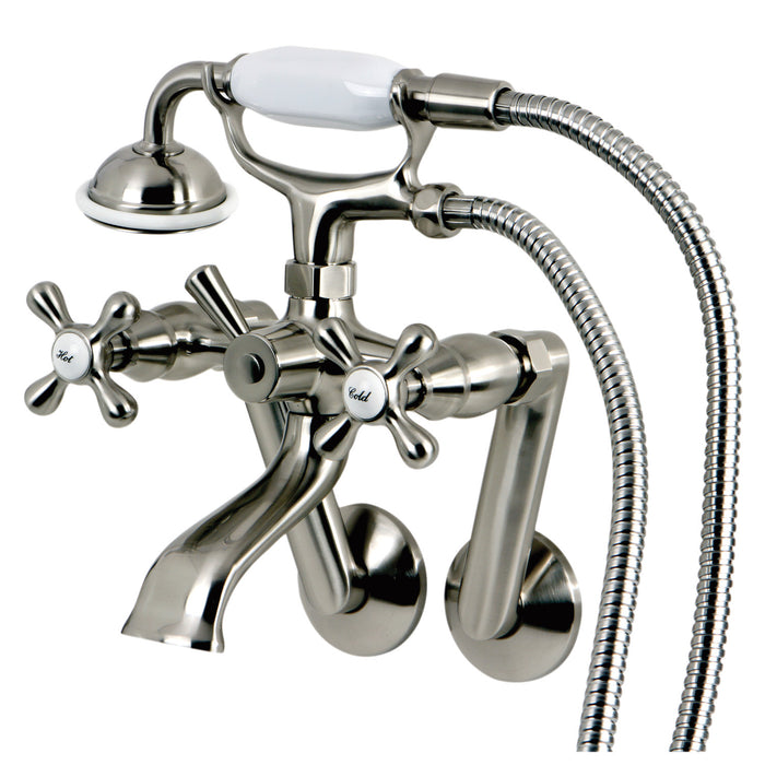Kingston KS269SN Three-Handle 2-Hole Tub Wall Mount Clawfoot Tub Faucet with Hand Shower, Brushed Nickel