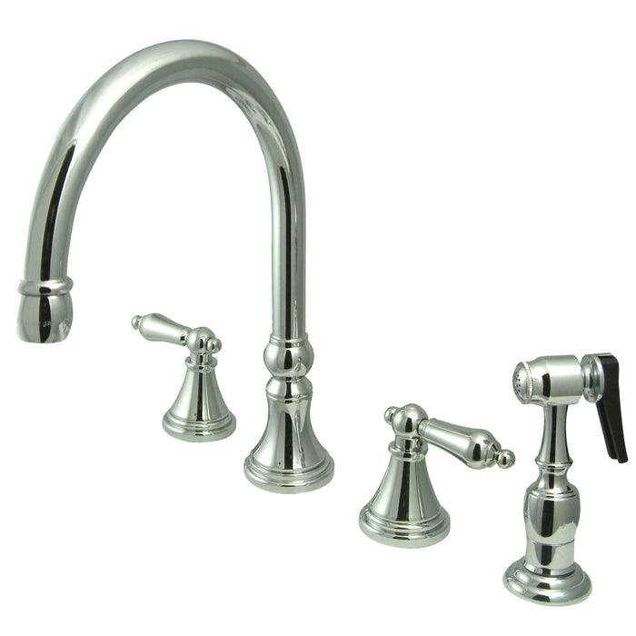Governor KS2791ALBS Two-Handle 4-Hole Deck Mount Widespread Kitchen Faucet with Brass Sprayer, Polished Chrome