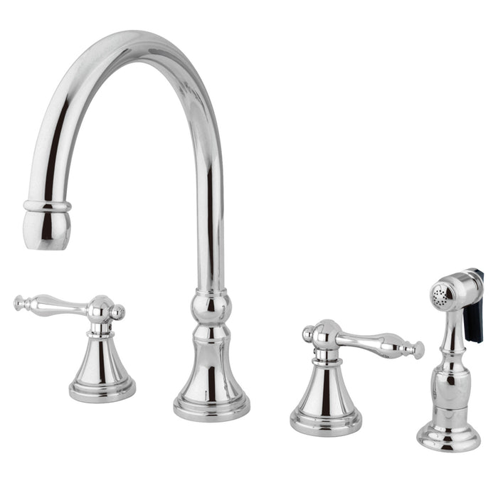 Governor KS2791NLBS Two-Handle 4-Hole Deck Mount Widespread Kitchen Faucet with Brass Sprayer, Polished Chrome