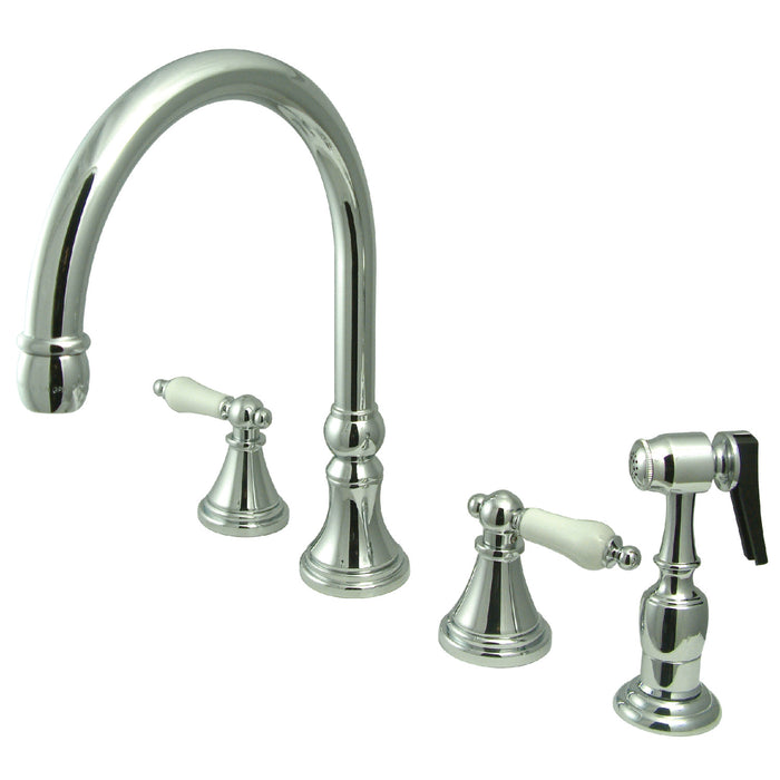 Governor KS2791PLBS Two-Handle 4-Hole Deck Mount Widespread Kitchen Faucet with Brass Sprayer, Polished Chrome