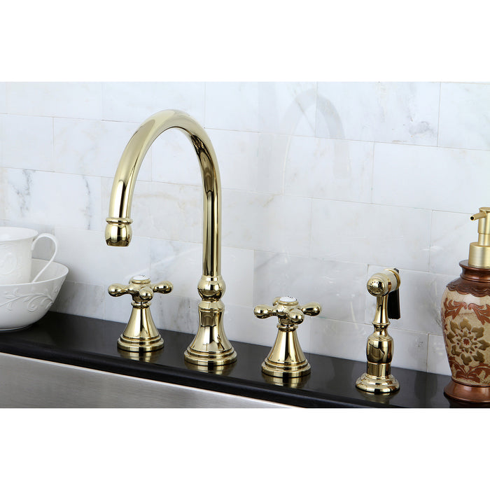 Governor KS2792AXBS Two-Handle 4-Hole Deck Mount Widespread Kitchen Faucet with Brass Sprayer, Polished Brass