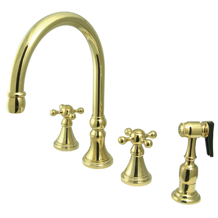 Governor KS2792KXBS Two-Handle 4-Hole Deck Mount Widespread Kitchen Faucet with Brass Sprayer, Polished Brass