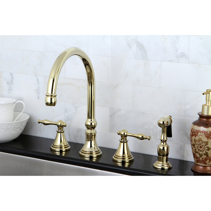 Governor KS2792NLBS Two-Handle 4-Hole Deck Mount Widespread Kitchen Faucet with Brass Sprayer, Polished Brass