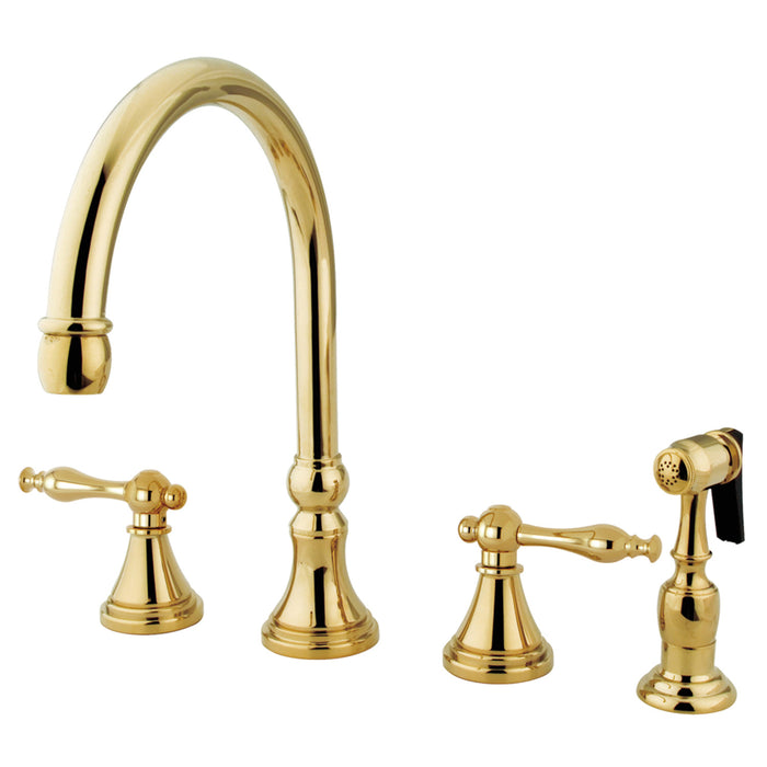 Governor KS2792NLBS Two-Handle 4-Hole Deck Mount Widespread Kitchen Faucet with Brass Sprayer, Polished Brass