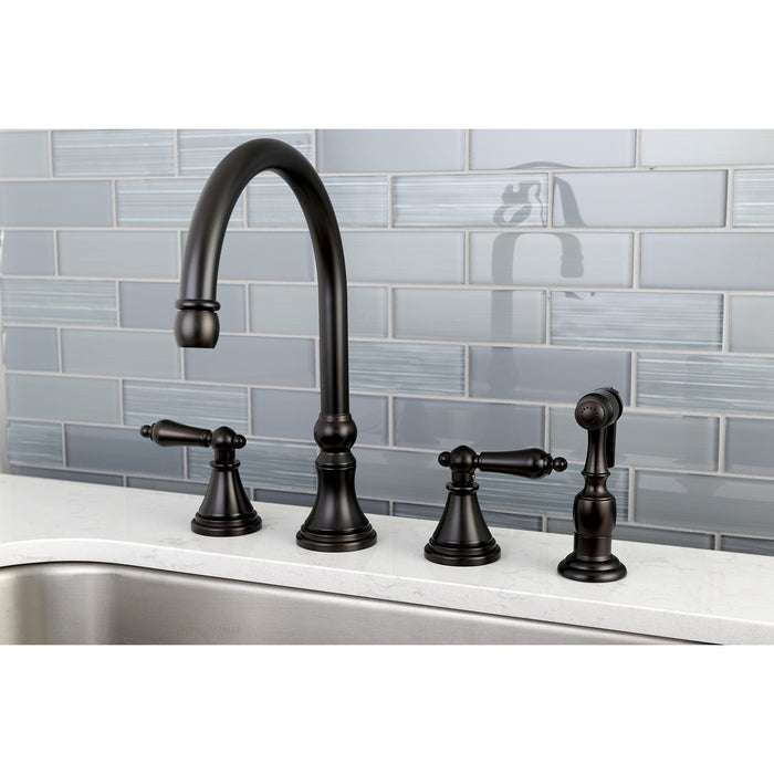 Governor KS2795ALBS Two-Handle 4-Hole Deck Mount Widespread Kitchen Faucet with Brass Sprayer, Oil Rubbed Bronze