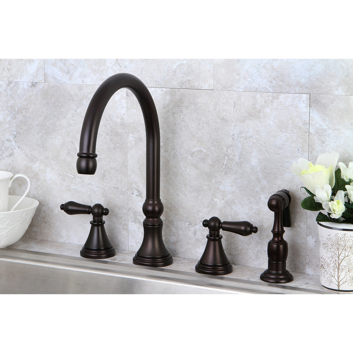 Governor KS2795ALBS Two-Handle 4-Hole Deck Mount Widespread Kitchen Faucet with Brass Sprayer, Oil Rubbed Bronze