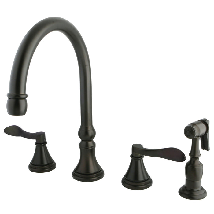 NuFrench KS2795DFLBS Two-Handle 4-Hole Deck Mount Widespread Kitchen Faucet with Brass Sprayer, Oil Rubbed Bronze