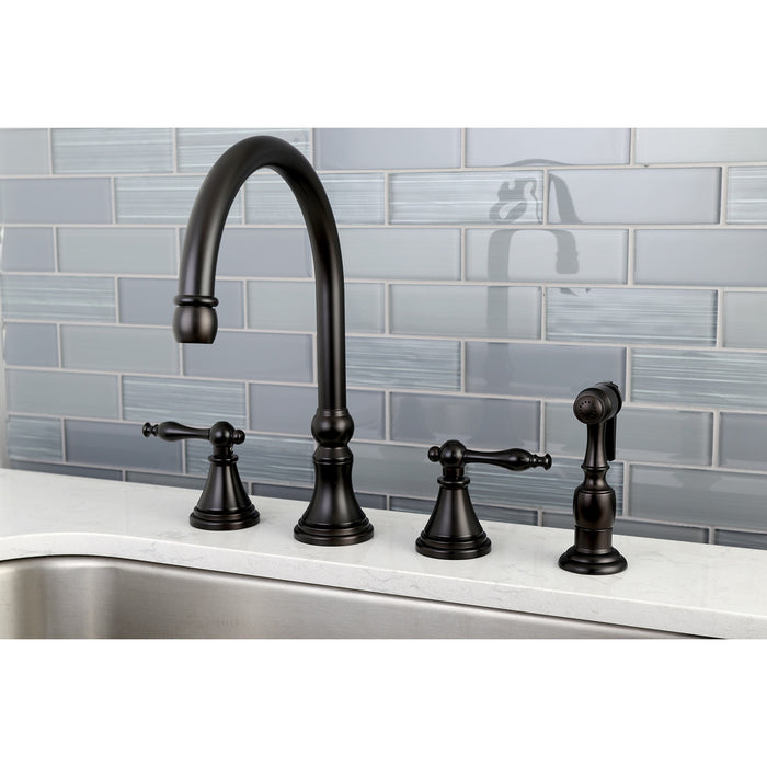 Governor KS2795NLBS Two-Handle 4-Hole Deck Mount Widespread Kitchen Faucet with Brass Sprayer, Oil Rubbed Bronze