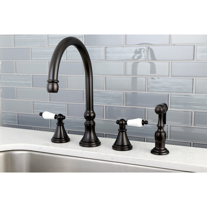 Governor KS2795PLBS Two-Handle 4-Hole Deck Mount Widespread Kitchen Faucet with Brass Sprayer, Oil Rubbed Bronze