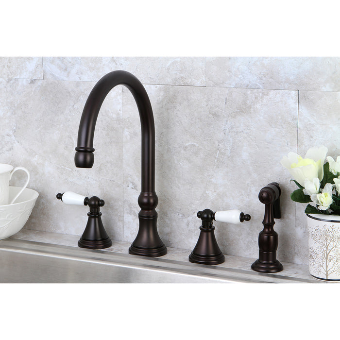 Governor KS2795PLBS Two-Handle 4-Hole Deck Mount Widespread Kitchen Faucet with Brass Sprayer, Oil Rubbed Bronze