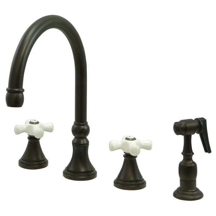 Governor KS2795PXBS Two-Handle 4-Hole Deck Mount Widespread Kitchen Faucet with Brass Sprayer, Oil Rubbed Bronze
