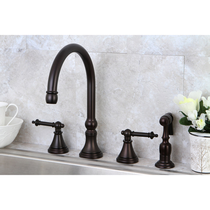 Templeton KS2795TLBS Two-Handle 4-Hole Deck Mount Widespread Kitchen Faucet with Brass Sprayer, Oil Rubbed Bronze