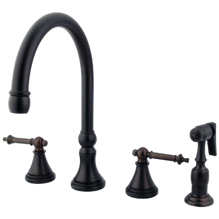 Templeton KS2795TLBS Two-Handle 4-Hole Deck Mount Widespread Kitchen Faucet with Brass Sprayer, Oil Rubbed Bronze