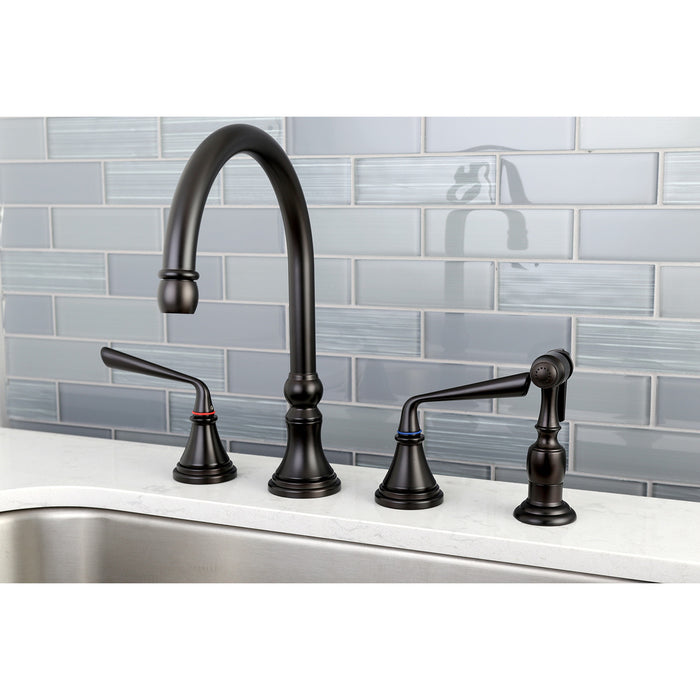 Silver Sage KS2795ZLBS Two-Handle 4-Hole Deck Mount Widespread Kitchen Faucet with Brass Sprayer, Oil Rubbed Bronze