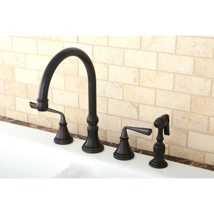 Silver Sage KS2795ZLBS Two-Handle 4-Hole Deck Mount Widespread Kitchen Faucet with Brass Sprayer, Oil Rubbed Bronze