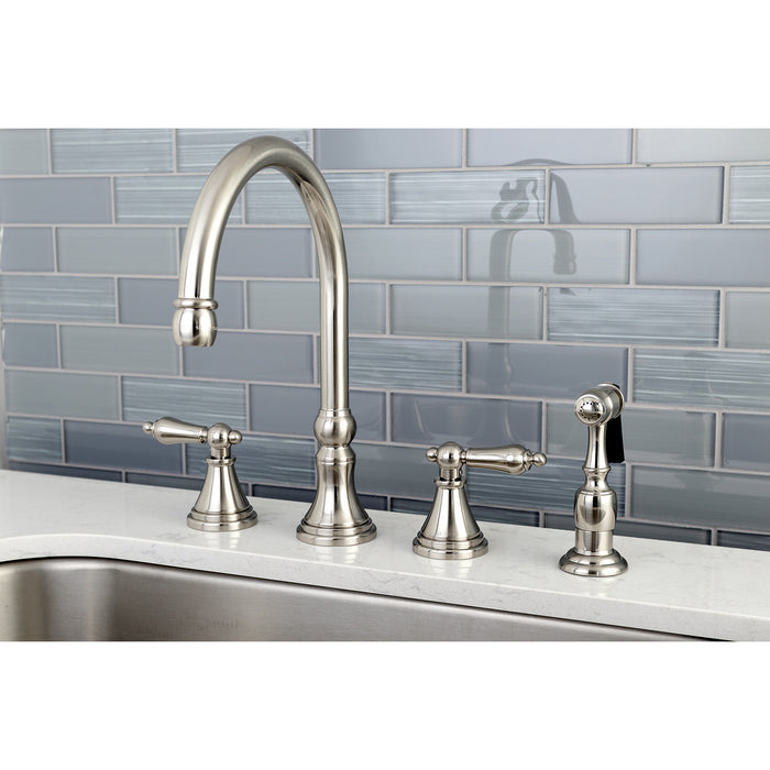 Governor KS2798ALBS Two-Handle 4-Hole Deck Mount Widespread Kitchen Faucet with Brass Sprayer, Brushed Nickel