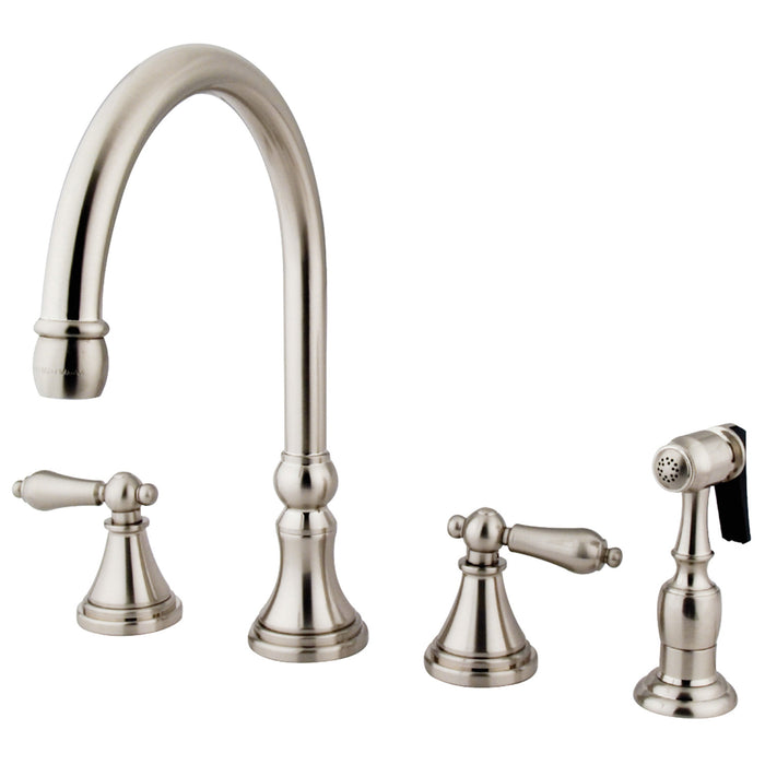 Governor KS2798ALBS Two-Handle 4-Hole Deck Mount Widespread Kitchen Faucet with Brass Sprayer, Brushed Nickel