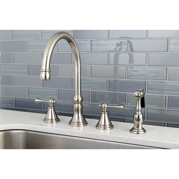 Governor KS2798BLBS Two-Handle 4-Hole Deck Mount Widespread Kitchen Faucet with Brass Sprayer, Brushed Nickel
