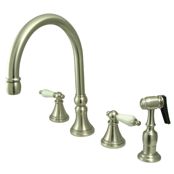 Governor KS2798PLBS Two-Handle 4-Hole Deck Mount Widespread Kitchen Faucet with Brass Sprayer, Brushed Nickel