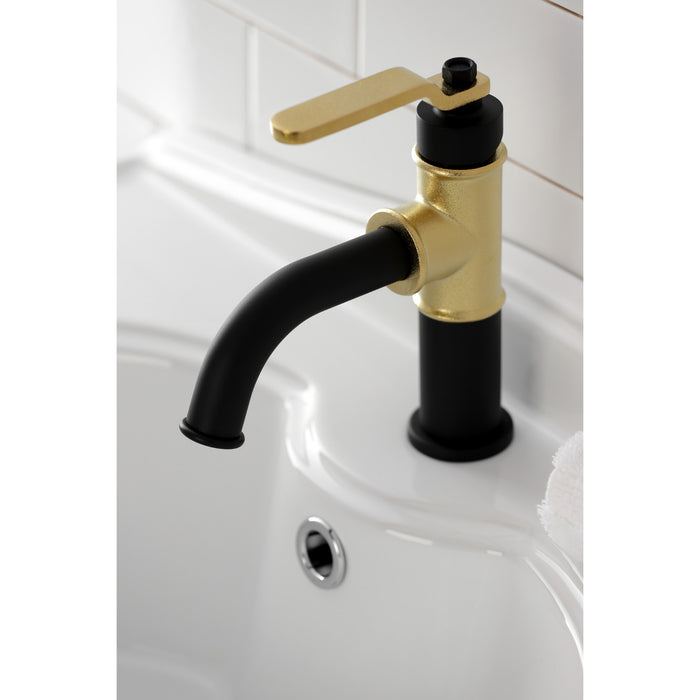 Whitaker KS2822KL Single-Handle 1-Hole Deck Mount Bathroom Faucet with Push Pop-Up, Matte Black/Polished Brass