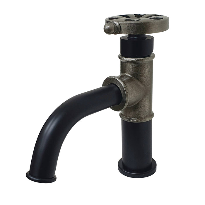 Belknap KS2824RX Single-Handle 1-Hole Deck Mount Bathroom Faucet with Push Pop-Up, Matte Black/Black Stainless