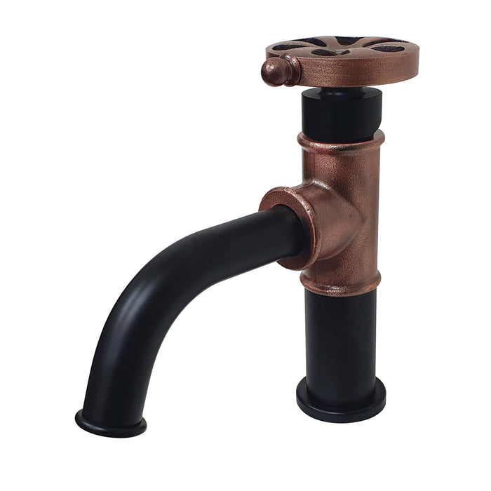 Belknap KS282RXAC Single-Handle 1-Hole Deck Mount Bathroom Faucet with Push Pop-Up, Matte Black/Antique Copper