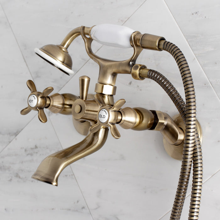 Essex KS285AB Three-Handle 2-Hole Tub Wall Mount Clawfoot Tub Faucet with Hand Shower, Antique Brass