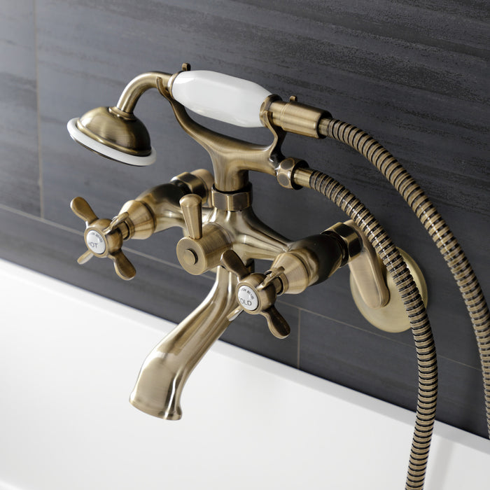 Essex KS286AB Three-Handle 2-Hole Wall Mount Clawfoot Tub Faucet with Hand Shower, Antique Brass
