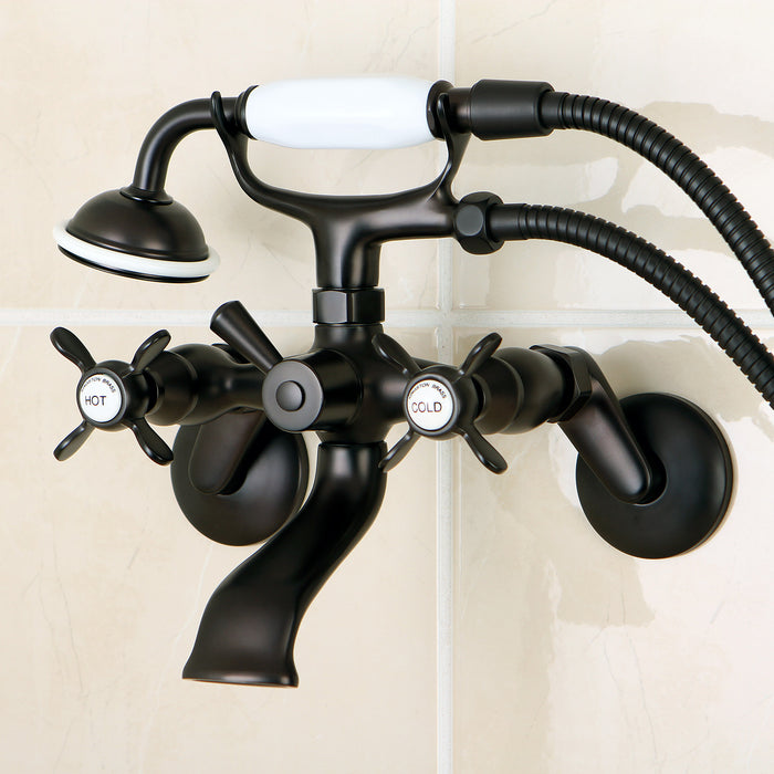 Essex KS286ORB Three-Handle 2-Hole Wall Mount Clawfoot Tub Faucet with Hand Shower, Oil Rubbed Bronze