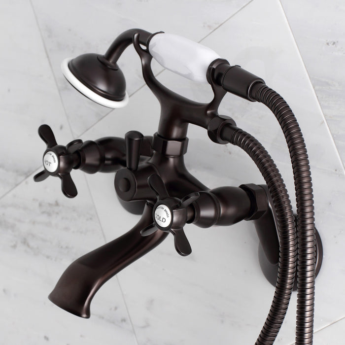 Essex KS286ORB Three-Handle 2-Hole Wall Mount Clawfoot Tub Faucet with Hand Shower, Oil Rubbed Bronze