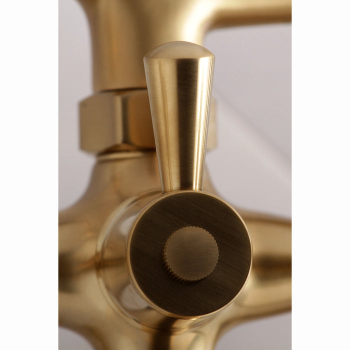 Essex KS286SB Three-Handle 2-Hole Wall Mount Clawfoot Tub Faucet with Hand Shower, Brushed Brass