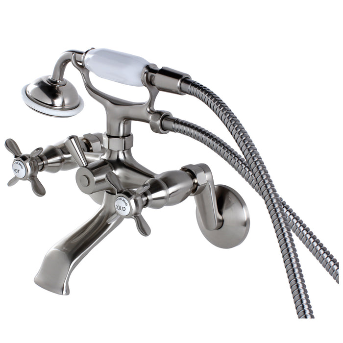 Essex KS286SN Three-Handle 2-Hole Wall Mount Clawfoot Tub Faucet with Hand Shower, Brushed Nickel