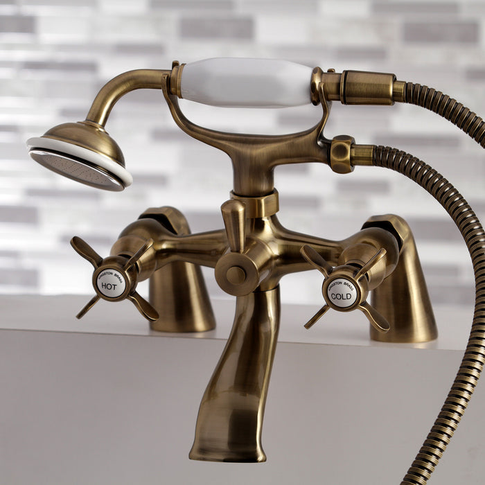 Essex KS287AB Three-Handle 2-Hole Deck Mount Clawfoot Tub Faucet with Hand Shower, Antique Brass