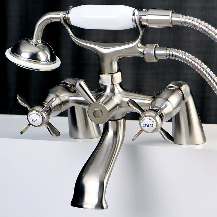 Essex KS287SN Three-Handle 2-Hole Deck Mount Clawfoot Tub Faucet with Hand Shower, Brushed Nickel