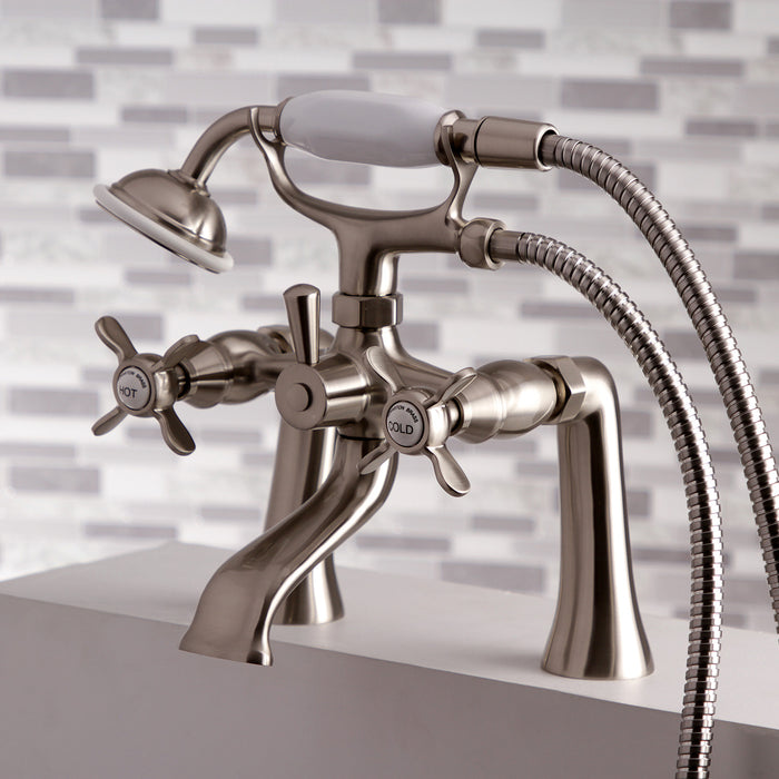Essex KS288SN Three-Handle 2-Hole Deck Mount Clawfoot Tub Faucet with Hand Shower, Brushed Nickel