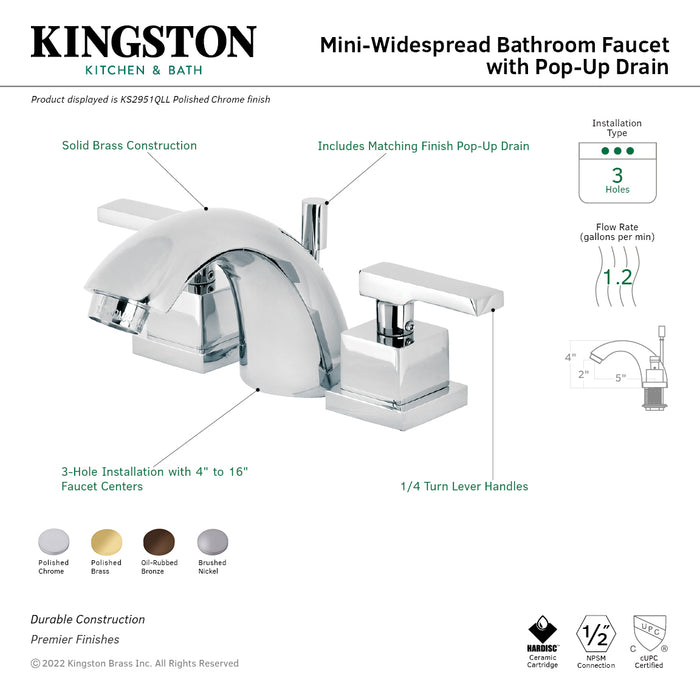 Executive KS2951QLL Two-Handle 3-Hole Deck Mount Mini-Widespread Bathroom Faucet with Brass Pop-Up, Polished Chrome