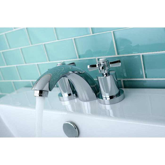 Kingston Tulare KS2951ZX - Millennium Two-Handle 3-Hole Deck Mount Mini-Widespread Bathroom Faucet with Brass Pop-Up, Polished Chrome
