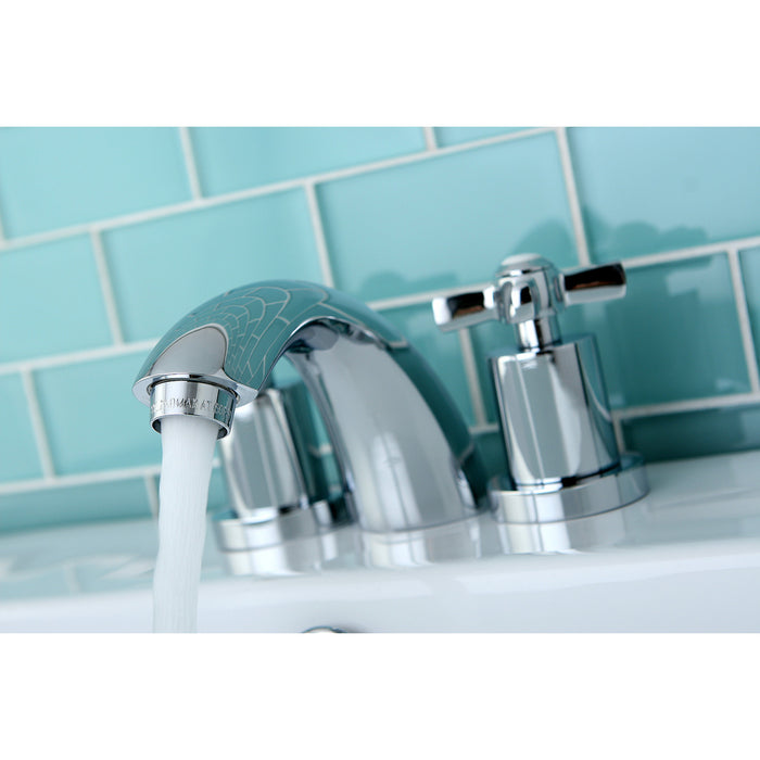 Kingston Tulare KS2951ZX - Millennium Two-Handle 3-Hole Deck Mount Mini-Widespread Bathroom Faucet with Brass Pop-Up, Polished Chrome