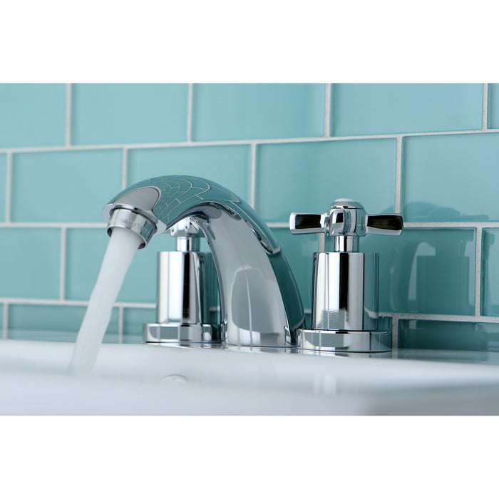 Kingston Tulare KS2951ZX - Millennium Two-Handle 3-Hole Deck Mount Mini-Widespread Bathroom Faucet with Brass Pop-Up, Polished Chrome
