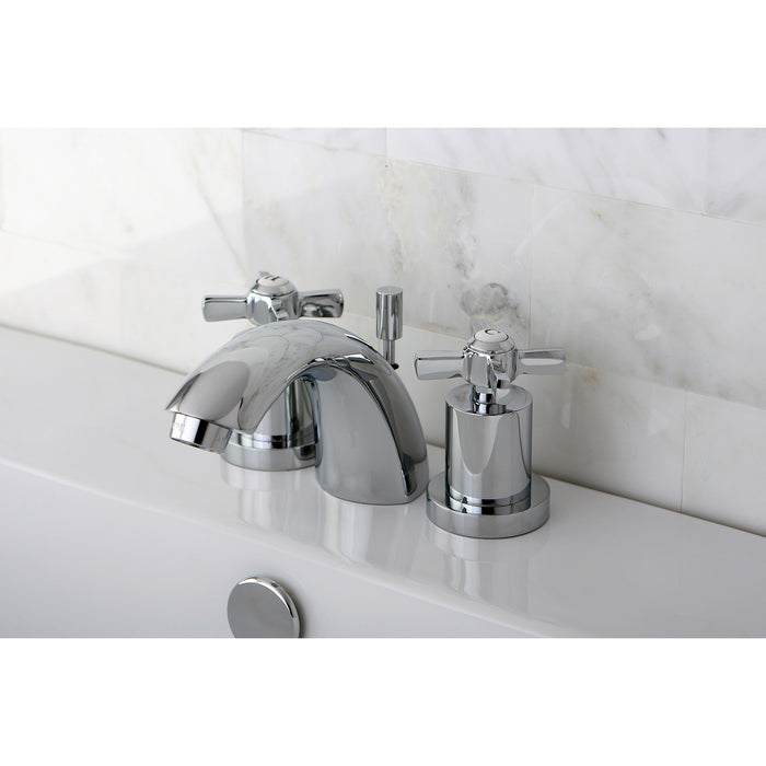 Kingston Tulare KS2951ZX - Millennium Two-Handle 3-Hole Deck Mount Mini-Widespread Bathroom Faucet with Brass Pop-Up, Polished Chrome