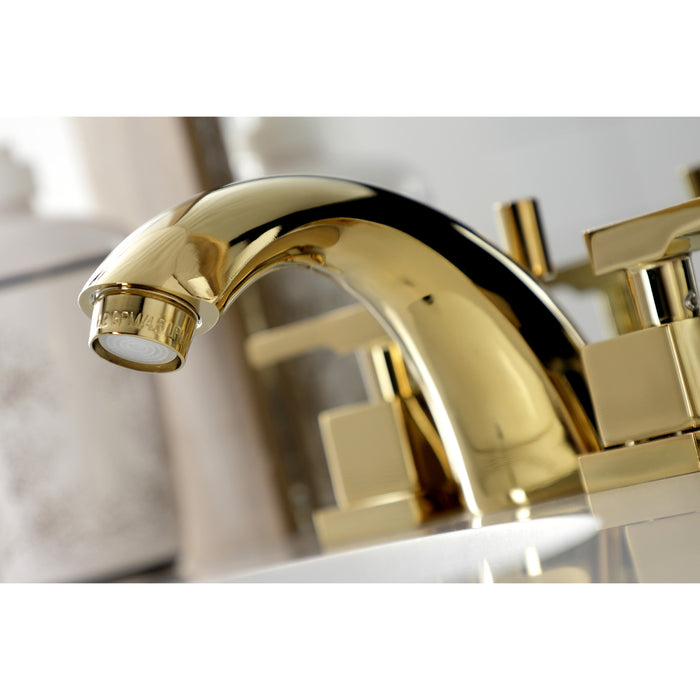 Executive KS2952QLL Two-Handle 3-Hole Deck Mount Mini-Widespread Bathroom Faucet with Brass Pop-Up, Polished Brass