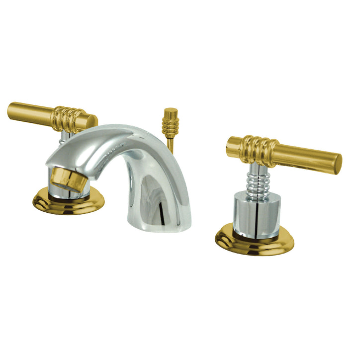 KS2954ML Two-Handle 3-Hole Deck Mount Mini-Widespread Bathroom Faucet with Brass Pop-Up, Polished Chrome/Polished Brass
