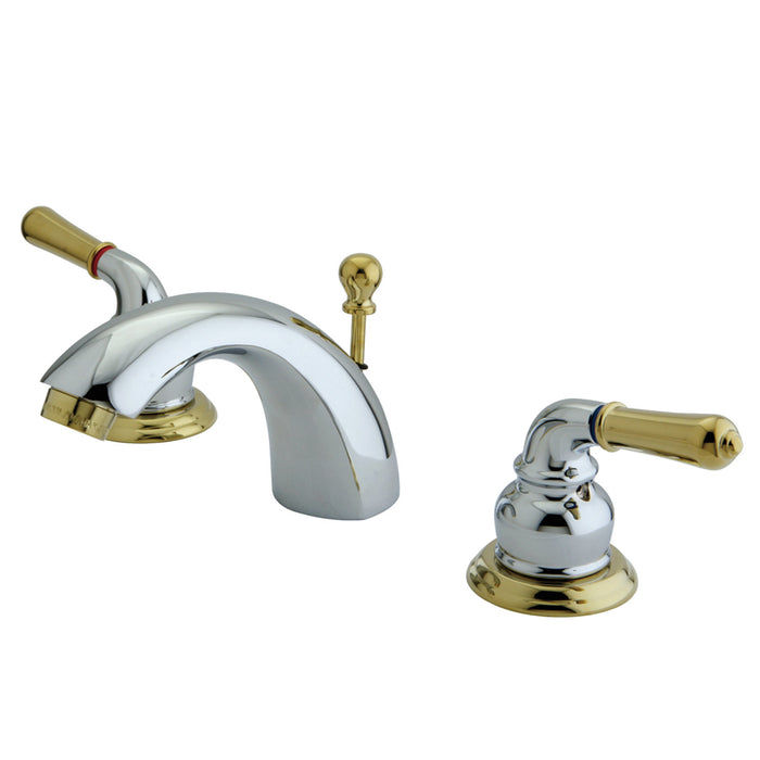 KS2954 Two-Handle 3-Hole Deck Mount Mini-Widespread Bathroom Faucet with Brass Pop-Up, Polished Chrome/Polished Brass