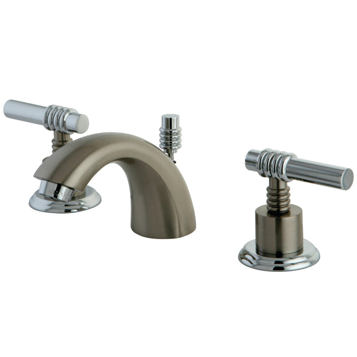 KS2957ML Two-Handle 3-Hole Deck Mount Mini-Widespread Bathroom Faucet with Brass Pop-Up, Brushed Nickel/Polished Chrome