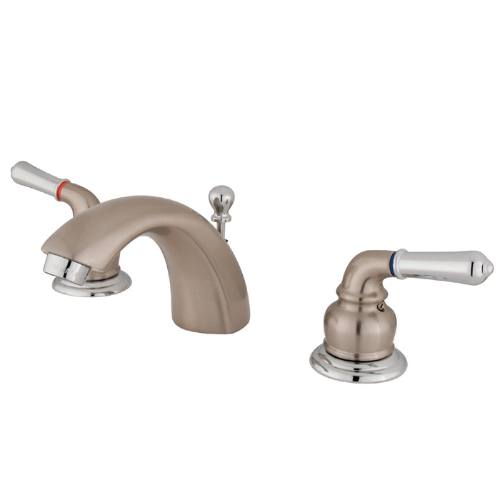 KS2957 Two-Handle 3-Hole Deck Mount Mini-Widespread Bathroom Faucet with Brass Pop-Up, Brushed Nickel/Polished Chrome