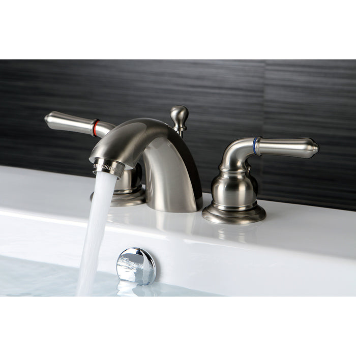 KS2958 Two-Handle 3-Hole Deck Mount Mini-Widespread Bathroom Faucet with Brass Pop-Up, Brushed Nickel