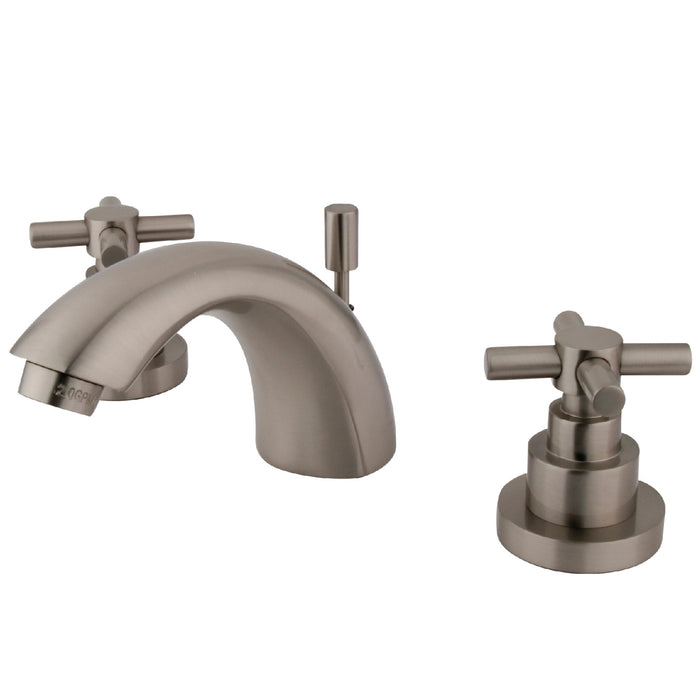 Kingston Tulare KS2958EXTwo-Handle 3-Hole Deck Mount Mini-Widespread Bathroom Faucet with Brass Pop-Up, Brushed Nickel
